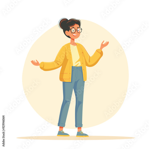 Female teacher character in casual clothes with glasses
