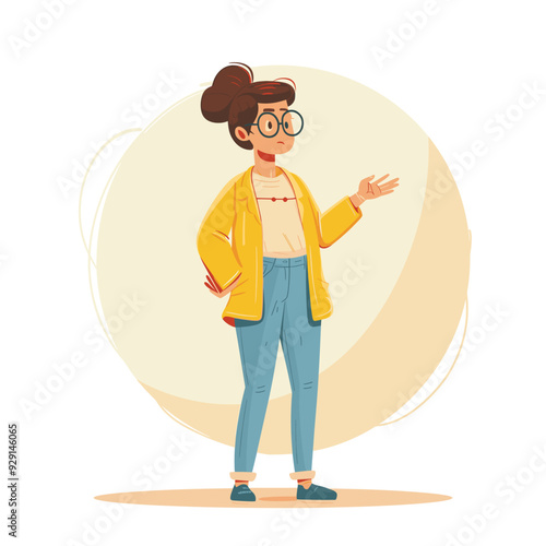 Female teacher character in casual clothes with glasses