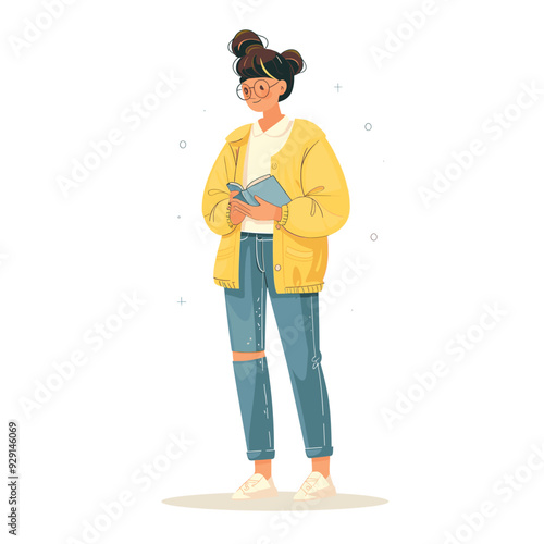 Female teacher character in casual clothes with glasses