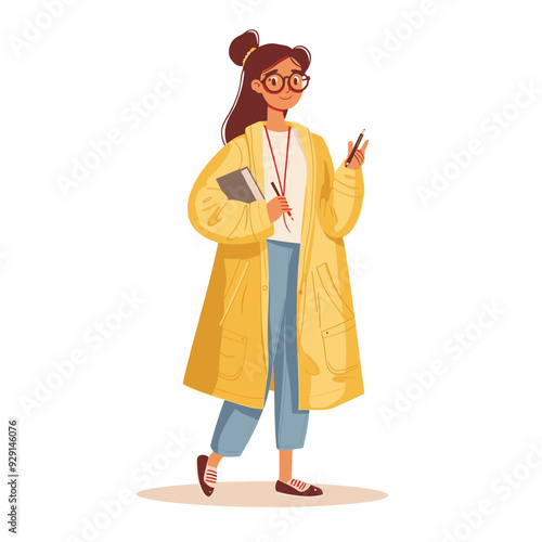 Female teacher character in casual clothes with glasses