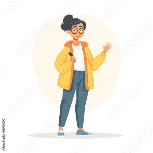 Female teacher character in casual clothes with glasses