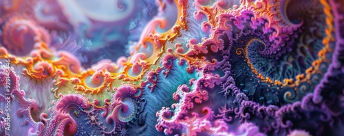 Intricate fractal patterns with vibrant colors, 4K hyperrealistic photo