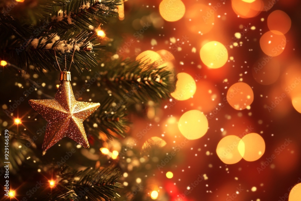 Christmas tree with decoration on bokeh background, holiday and celebration concept Christmas tree with decoration on bokeh background, holiday and celebration concept