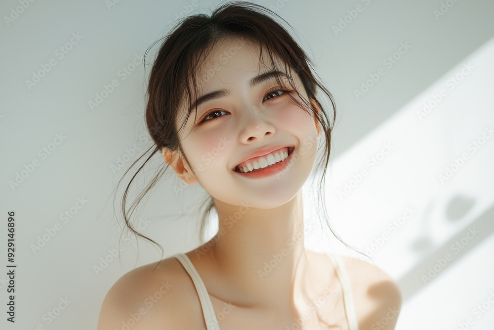 Beautiful young Asian woman smiling and happy created with Generative AI Beautiful young Asian woman smiling and happy created with Generative AI