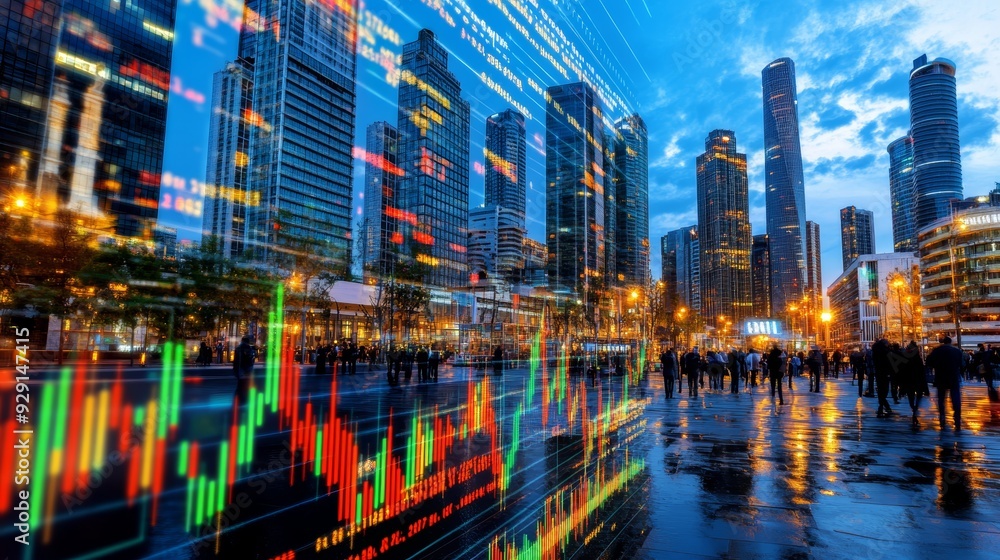 Obraz premium How about this: City skyline at night with skyscrapers and bright lights reflecting on the river, capturing the vibrant atmosphere of an Asian metropolis