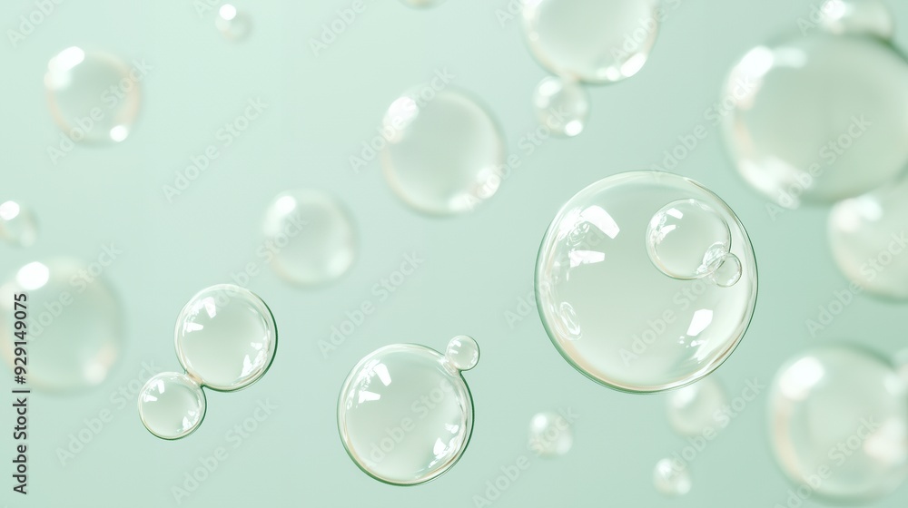 A collection of translucent bubbles floating in a soft, light-colored background.