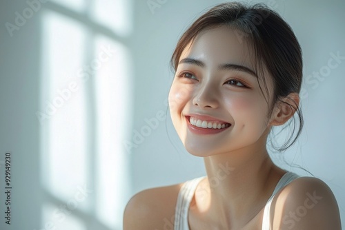 Free Download Beautiful young Asian woman smiling and happy created with Generative AI - GFXLoad