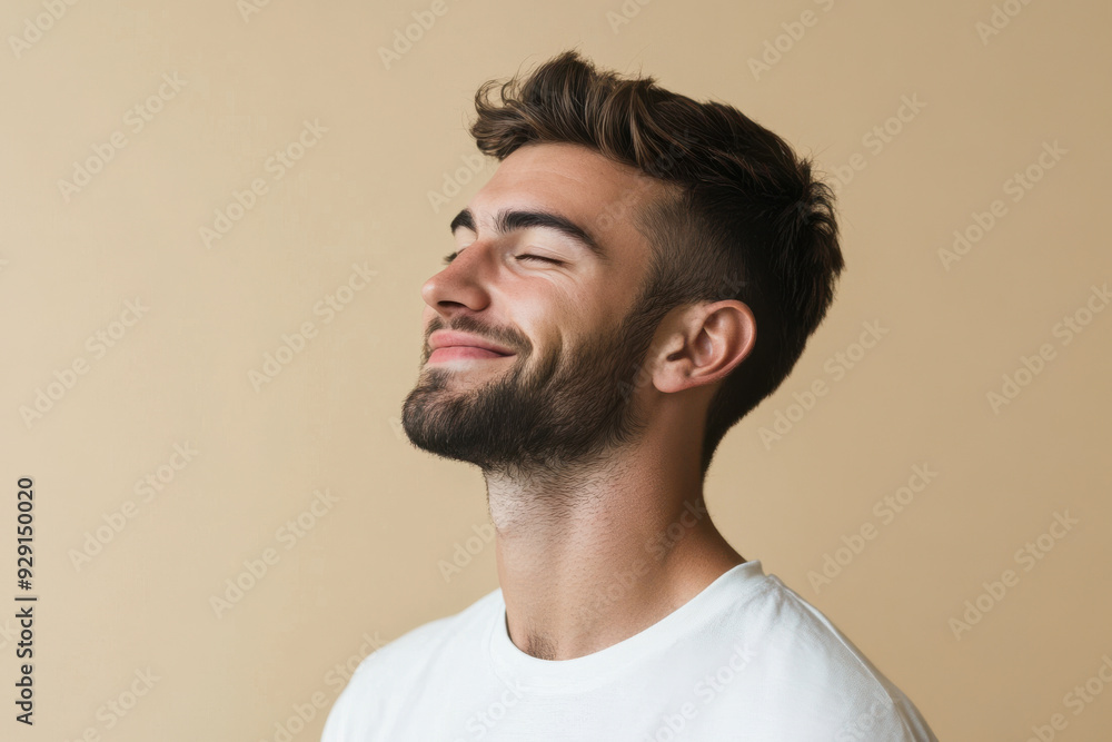 A close up of a man's face with his eyes closed A close up of a man's face with his eyes closed