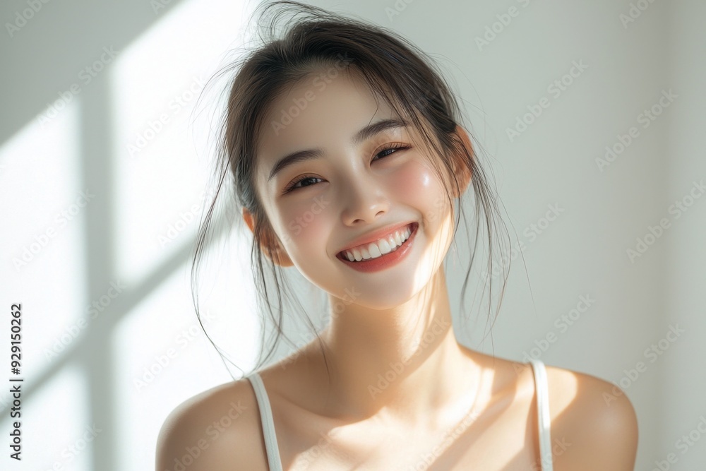 Beautiful young Asian woman smiling and happy created with Generative AI Beautiful young Asian woman smiling and happy created with Generative AI