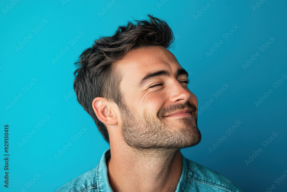 Obraz premium A close up of a man's face with his eyes closed