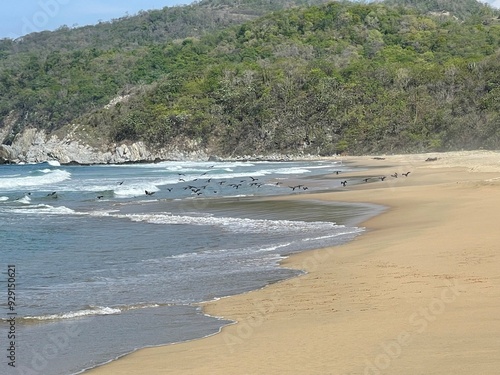 Vista del mar y la rena en la playa photo