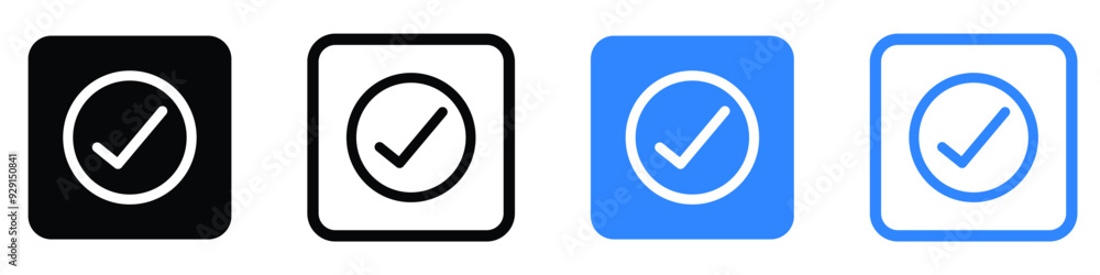 check box icon with correct, accept checkmark icons Black and Blue tick box. check box icon with correct, accept checkmark icons Black and Blue tick box.