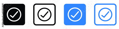 check box icon with correct, accept checkmark icons Black and Blue tick box.