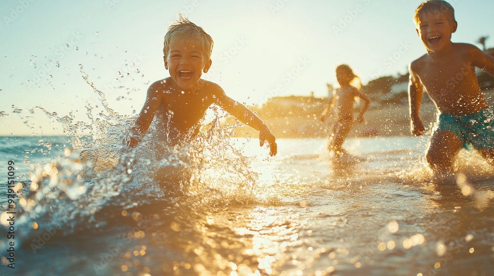 Joyful family enjoying a sunny beach day, playing in the sand and splashing in the water. The photo captures genuine happiness and the warmth of family bonds.
Joyful family enjoying a sunny beach day, playing in the sand and splashing in the water. The photo captures genuine happiness and the warmth of family bonds.