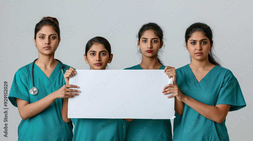 Indian Doctors and nurses show their power, communicate with their faces and hold empty signs, demanding and protesting. Indian Doctors and nurses show their power, communicate with their faces and hold empty signs, demanding and protesting.