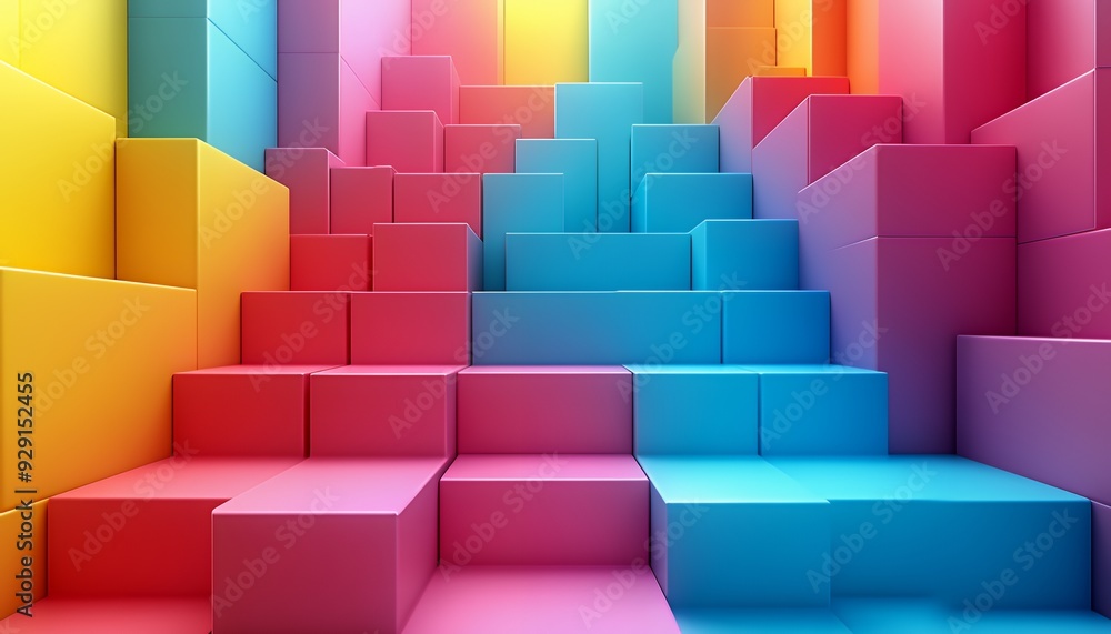 A colorful abstract staircase made of blocks in vibrant hues.