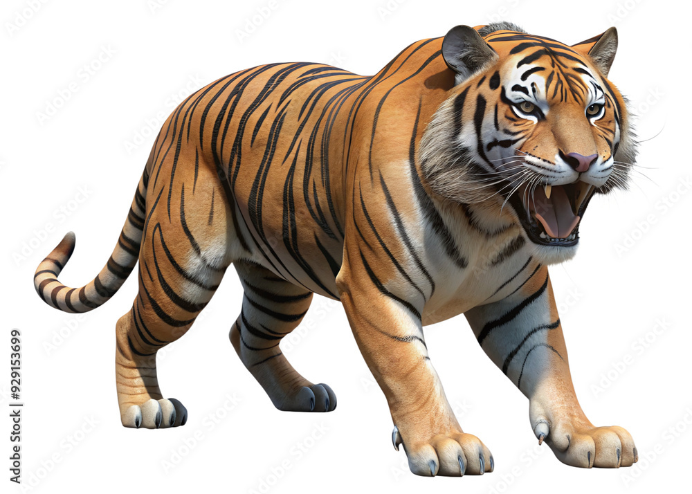 Fototapeta premium tiger, agressive, mammal, predator, cutout, transparent, backgrounds, wildlife, animals, cat, stripes