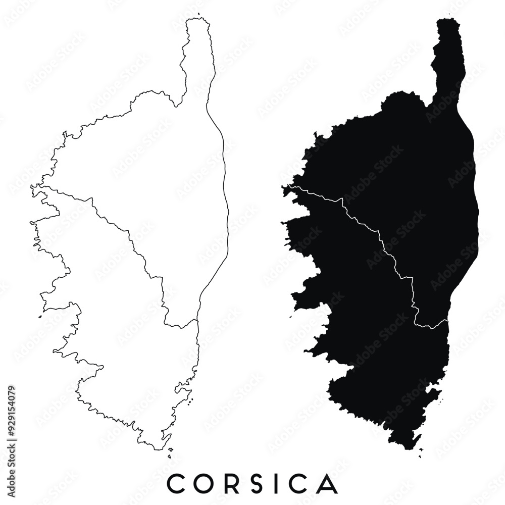 Corsica map of regions districts vector black on white and outline ...