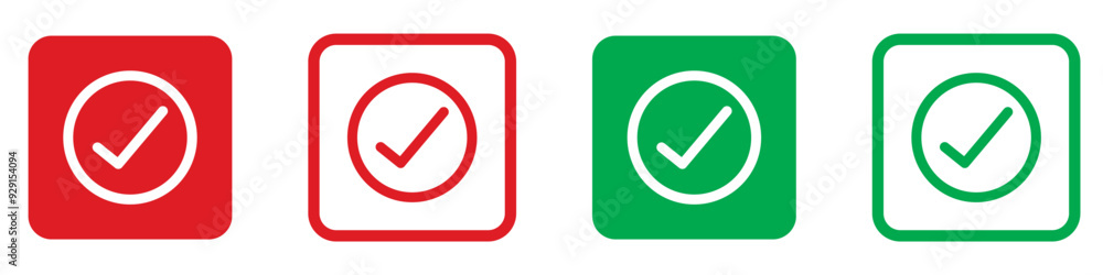 check box icon with correct, accept checkmark icons Red and Green tick box. check box icon with correct, accept checkmark icons Red and Green tick box.