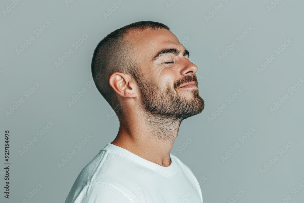 Obraz premium A close up of a man's face with his eyes closed