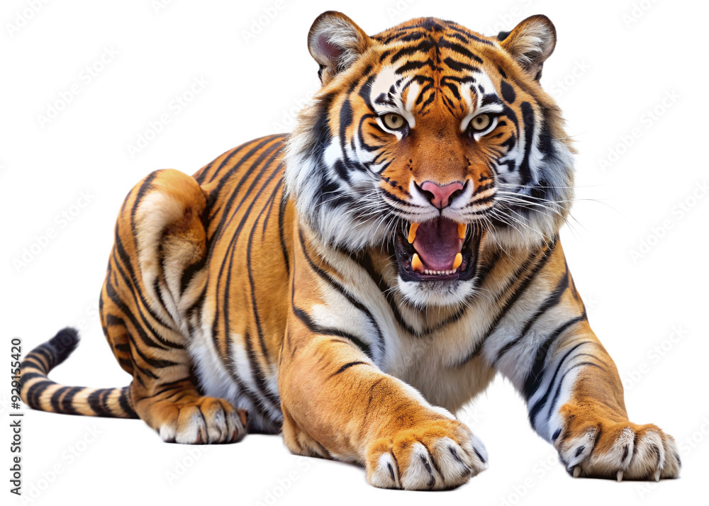 Fototapeta premium tiger, agressive, mammal, predator, cutout, transparent, backgrounds, wildlife, animals, cat, stripes