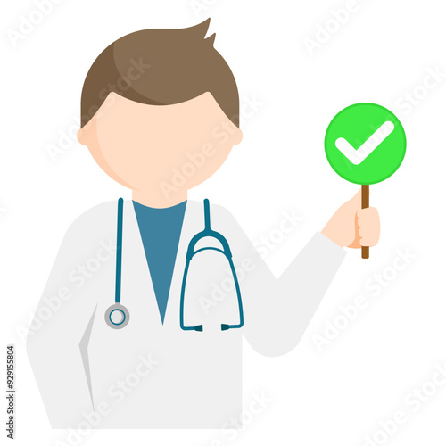 Graphic images of doctor in various poses in flat design. transparency background