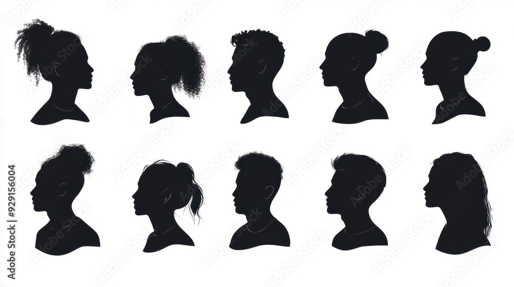 People avatars silhouettes. Front view outlined shoulder portraits on white, young male and female anonymous silhouette heads isolated vector collection People avatars silhouettes. Front view outlined shoulder portraits on white, young male and female anonymous silhouette heads isolated vector collection