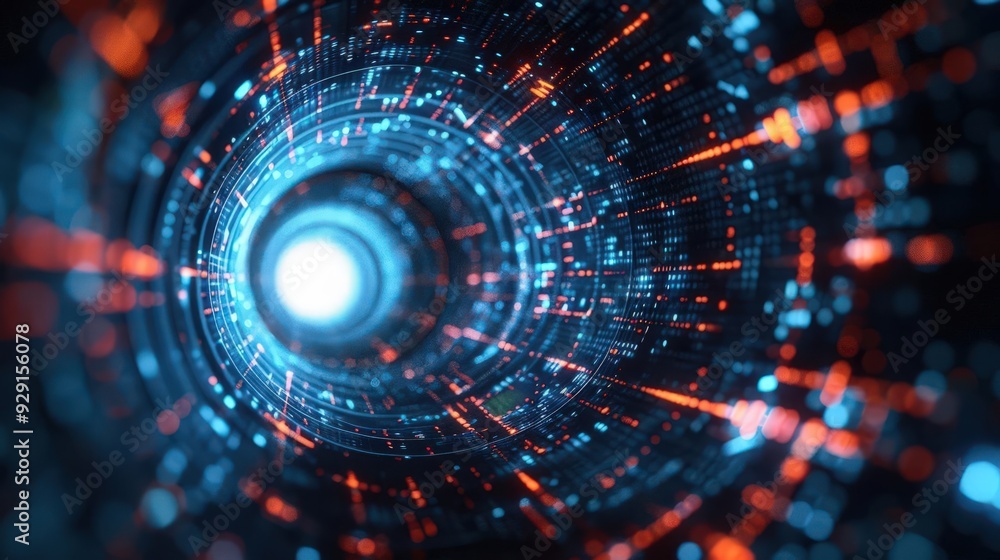 An abstract tunnel of light with vibrant blue and orange particles, representing technology and digital connectivity. An abstract tunnel of light with vibrant blue and orange particles, representing technology and digital connectivity.
