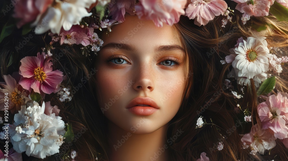 portrait of a woman with flowers portrait of a woman with flowers