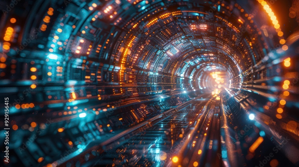 A vibrant digital tunnel with glowing lights and dynamic patterns, representing technology and futuristic concepts. A vibrant digital tunnel with glowing lights and dynamic patterns, representing technology and futuristic concepts.