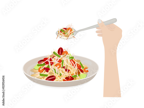 papaya salad on a white background.