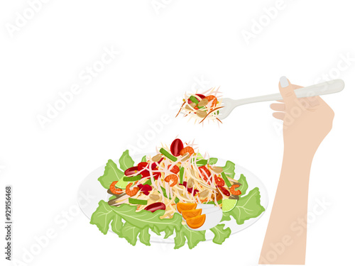 papaya salad on a white background.