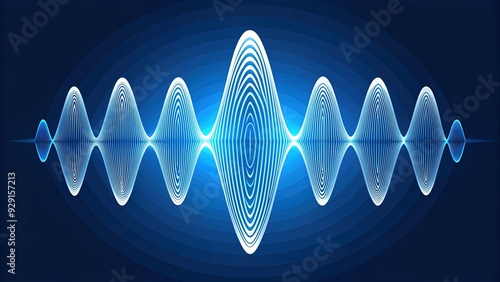 Stylized frequency wave icon in blue and white, oscillating curves forming a symmetrical pattern, representing sound or radio waves in a modern design.