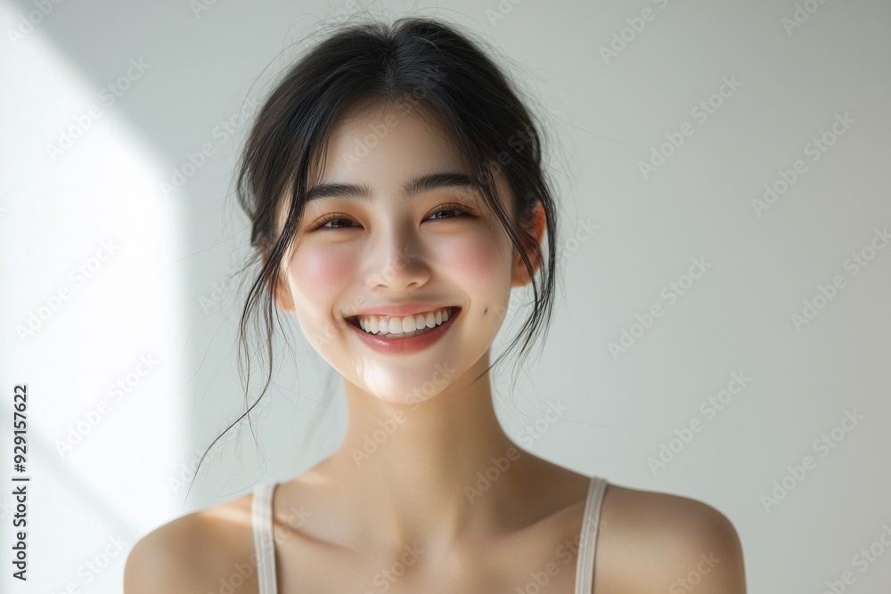 Beautiful young Asian woman smiling and happy created with Generative AI Beautiful young Asian woman smiling and happy created with Generative AI