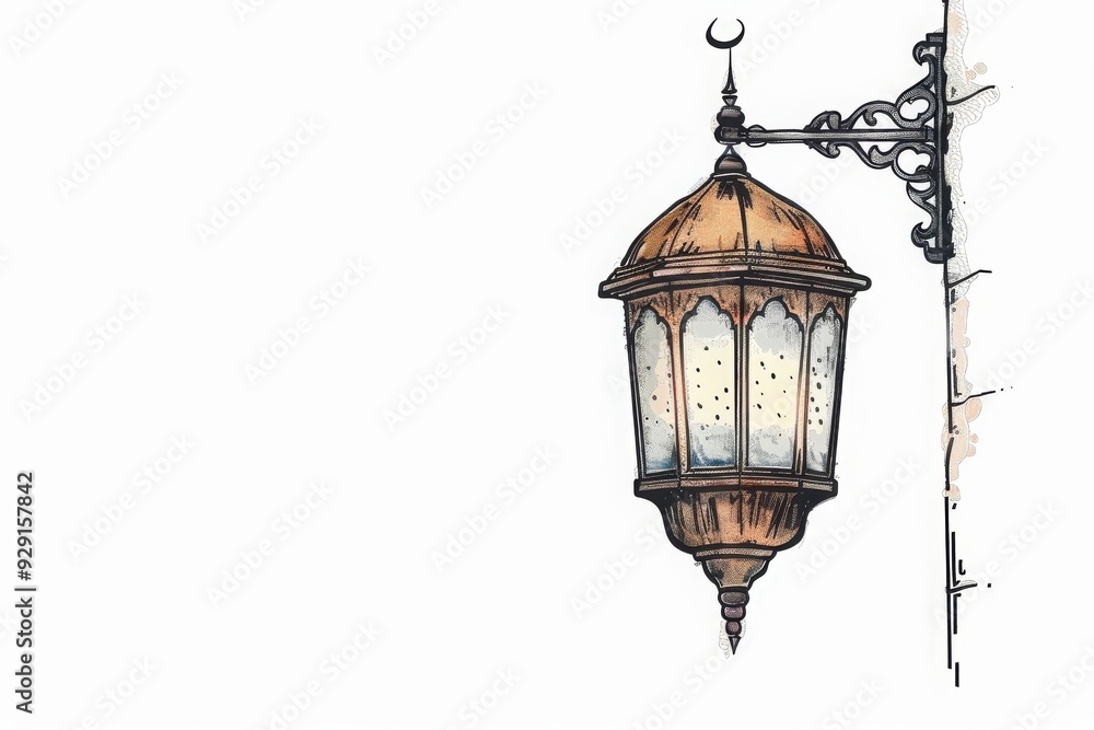Ornate Islamic lantern hanging on wall, isolated on a white background. Ornate Islamic lantern hanging on wall, isolated on a white background.