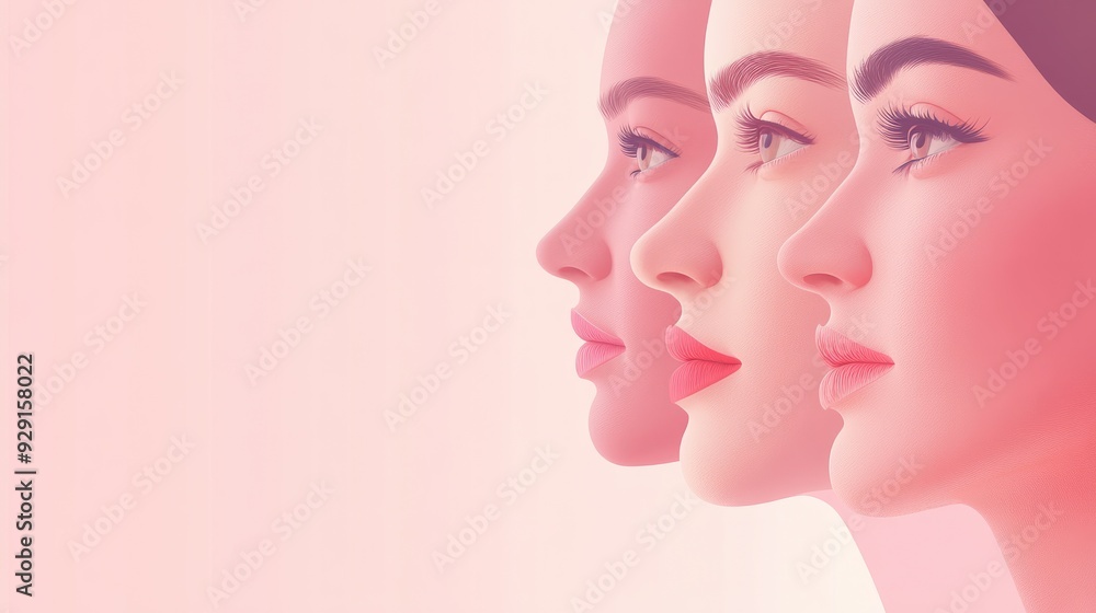 Women's day celebration banner, 8 march, multiple women faces graphic illustration, horizontal copy space on pastel pink background. Generative AI Women's day celebration banner, 8 march, multiple women faces graphic illustration, horizontal copy space on pastel pink background. Generative AI