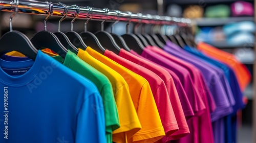 Wallpaper Mural A colorful display of t-shirts hanging on a rack in a retail setting. Torontodigital.ca