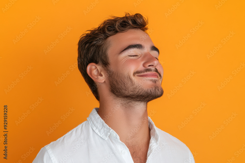 A close up of a man's face with his eyes closed A close up of a man's face with his eyes closed