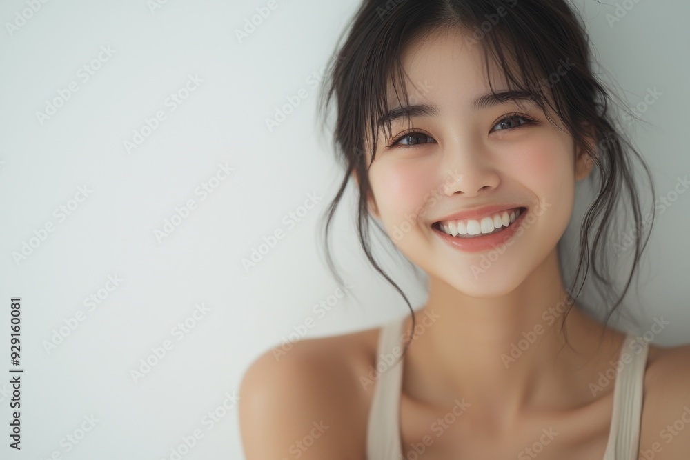 Beautiful young Asian woman smiling and happy created with Generative AI Beautiful young Asian woman smiling and happy created with Generative AI