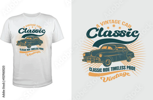 Trendy awesome Classical Vintage Car typography T-shirt Design.