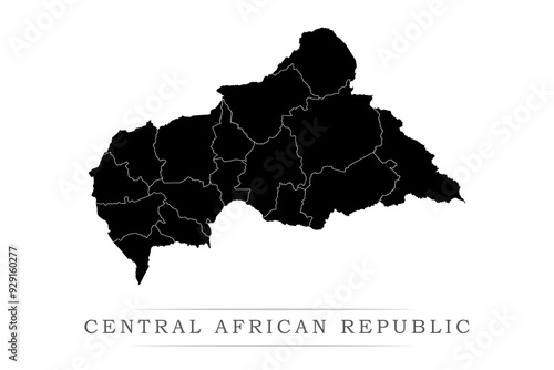 CENTRAL AFRICAN REPUBLIC map on white background vector. Administrative regions of CENTRAL AFRICAN REPUBLIC.