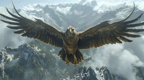 View of wild eagle View of wild eagle, 3d eagle rendering while flying, Powerful Eagle Spreading Wings in Dynamic Flight