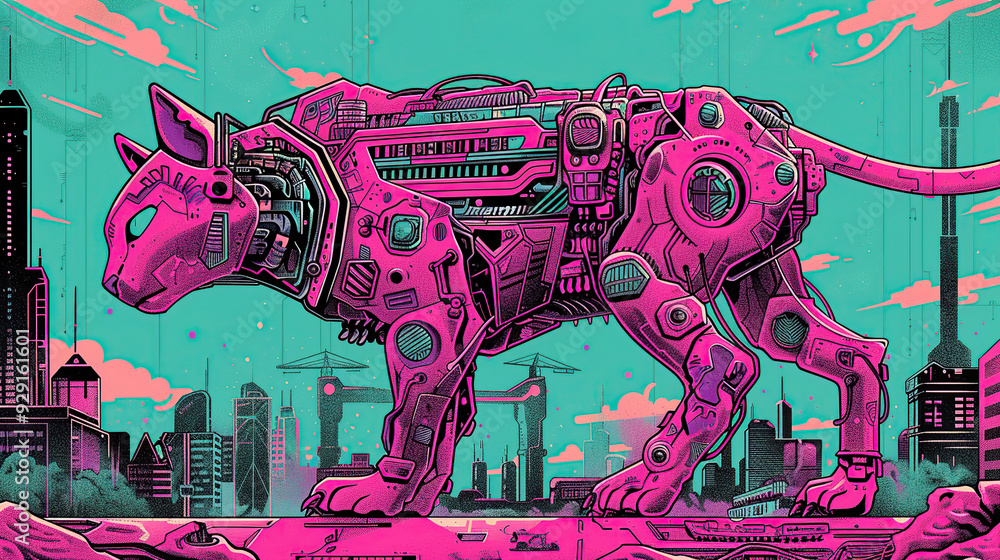 Obraz premium products, enginer, generative, ai, steampunk, cyberpunk, background, ,mechanical, blue, gold, gear, clock, watch, mechanism, architecture, church, buildi, skyline, animals