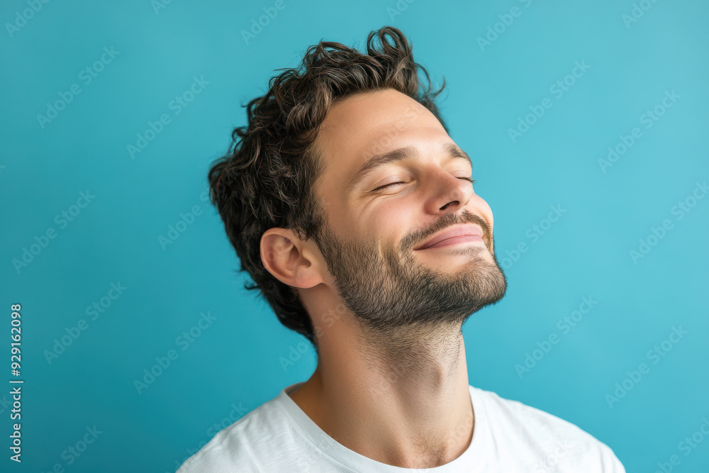 Fototapeta premium A close up of a man's face with his eyes closed