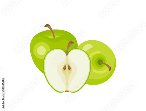 Green apples isolated on white background. Vector cartoon flat illustration. Fresh fruits icon. 