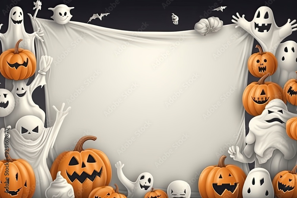 Spooky Halloween Border with Pumpkins, Ghosts, and Bats - Festive Holiday Frame for Halloween Party Invitations and Decorations Spooky Halloween Border with Pumpkins, Ghosts, and Bats - Festive Holiday Frame for Halloween Party Invitations and Decorations