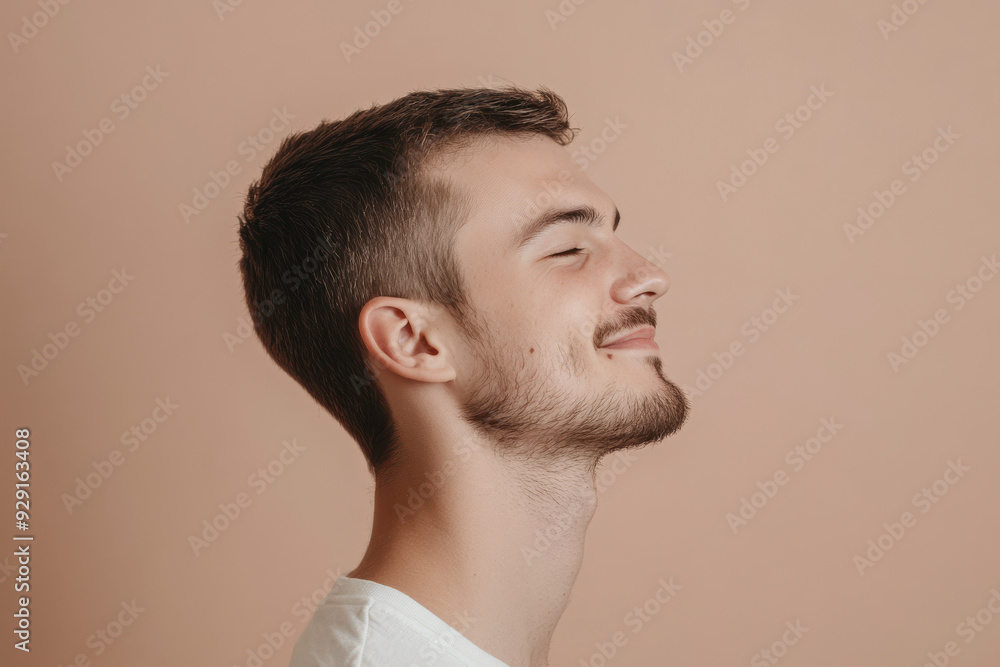 Obraz premium A close up of a man's face with his eyes closed