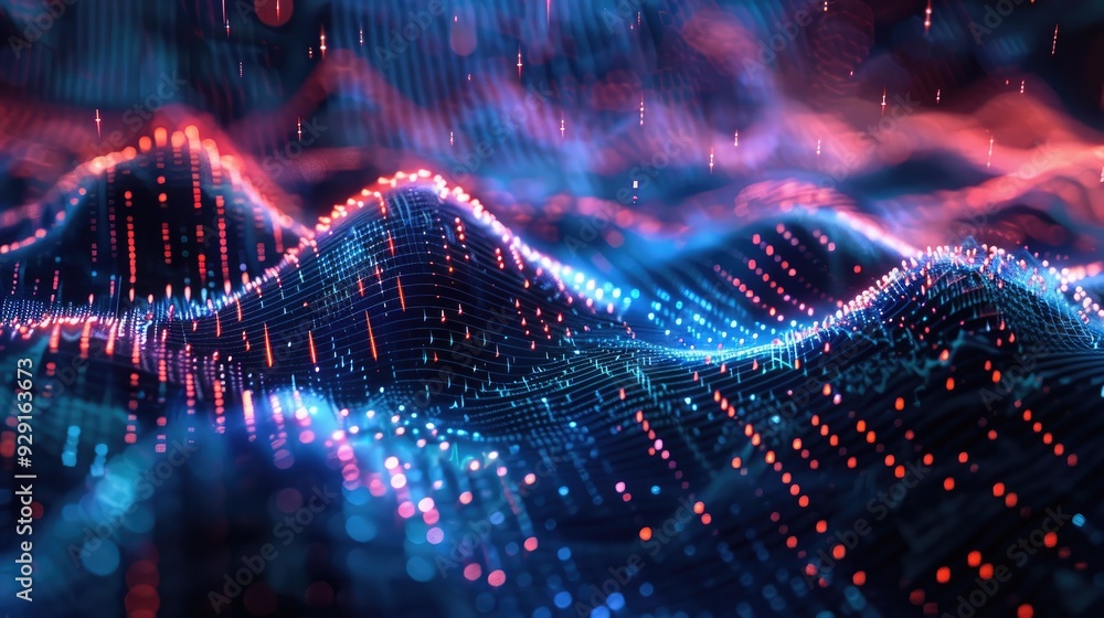 Abstract Digital Landscape with Red and Blue Lights Abstract Digital Landscape with Red and Blue Lights