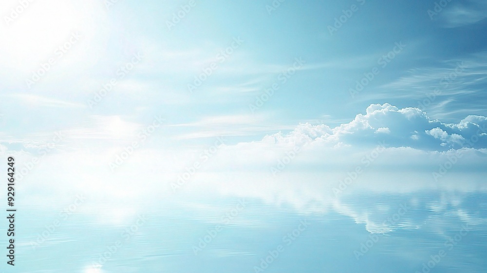 Celestial Mirror: Sunlight bathes fluffy clouds in a serene blue sky, their beauty reflected in a tranquil, endless expanse. Celestial Mirror: Sunlight bathes fluffy clouds in a serene blue sky, their beauty reflected in a tranquil, endless expanse.