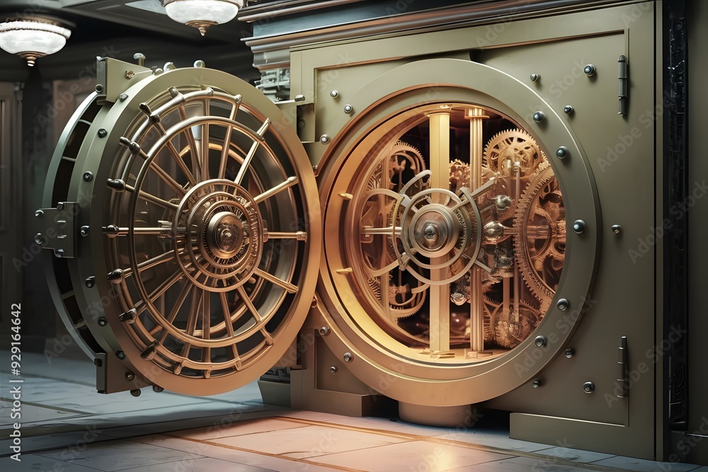 Fototapeta premium Safe with the door open. Gold in the vault. 3D illustration.